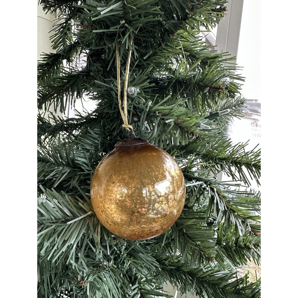 Antique German Kugel Ornaments Golden Glass Ball Mercury Brass Cap Christmas